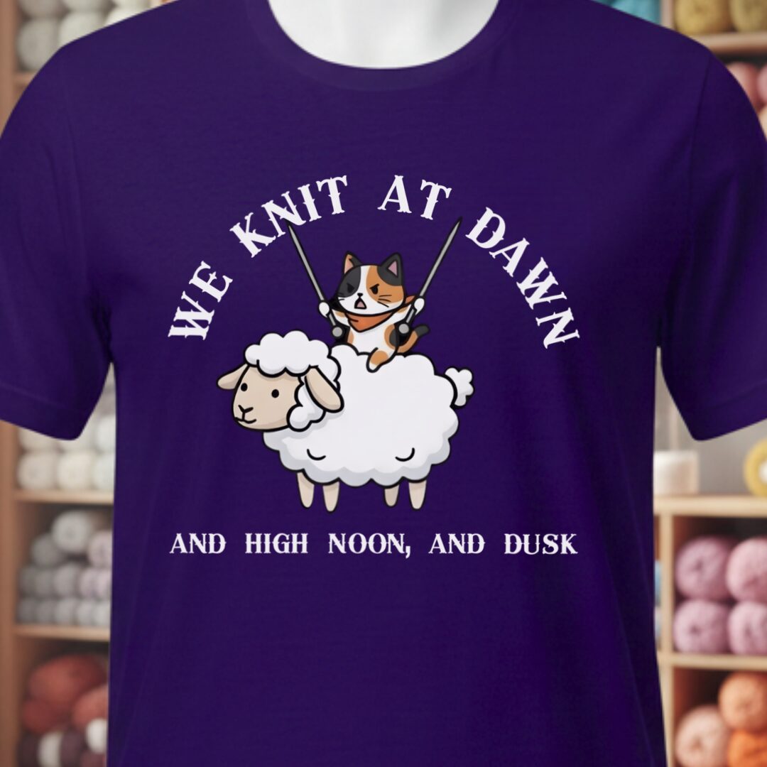 We Knit At Dawn T-Shirt Purple t-shirt