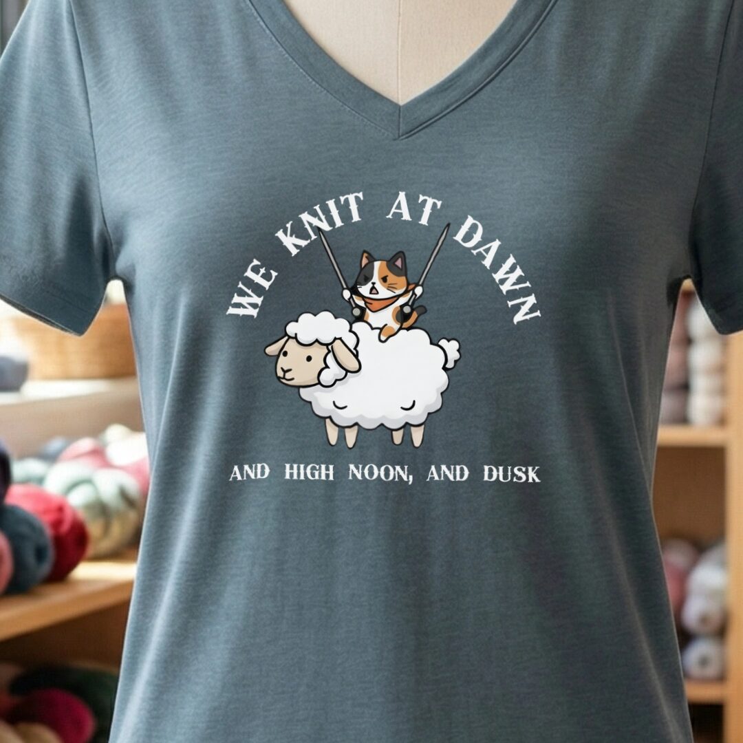 We Knit At Dawn V-Neck T-Shirt Slate t-shirt
