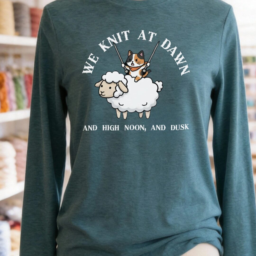 We Knit At Dawn Long Sleeve Tee Heather Deep Teal t-shirt