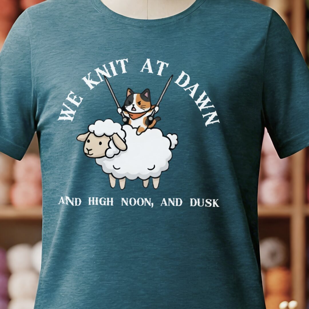We Knit At Dawn T-Shirt Teal Blue t-shirt