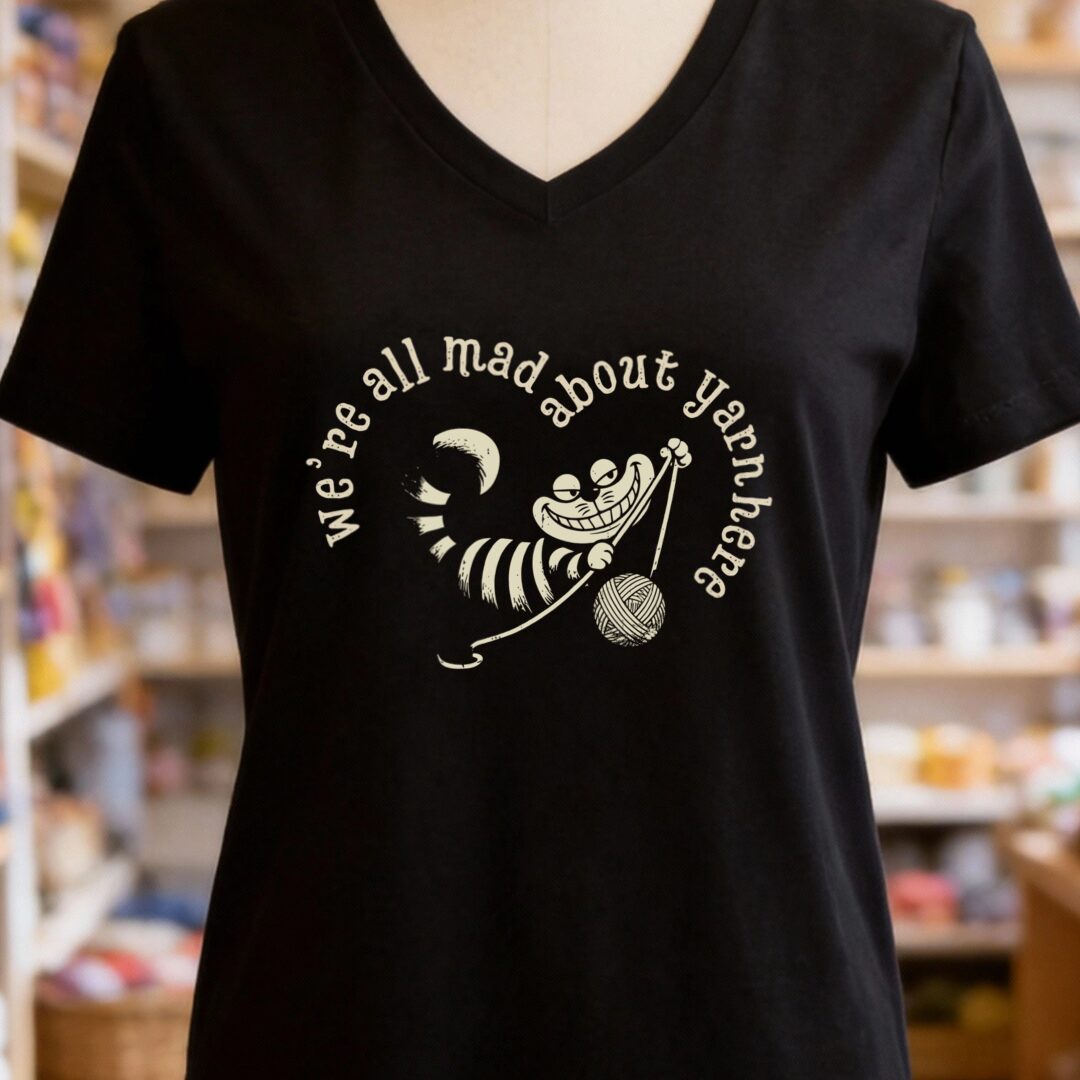 We're All Mad Here V-Neck T-Shirt Black t-shirt
