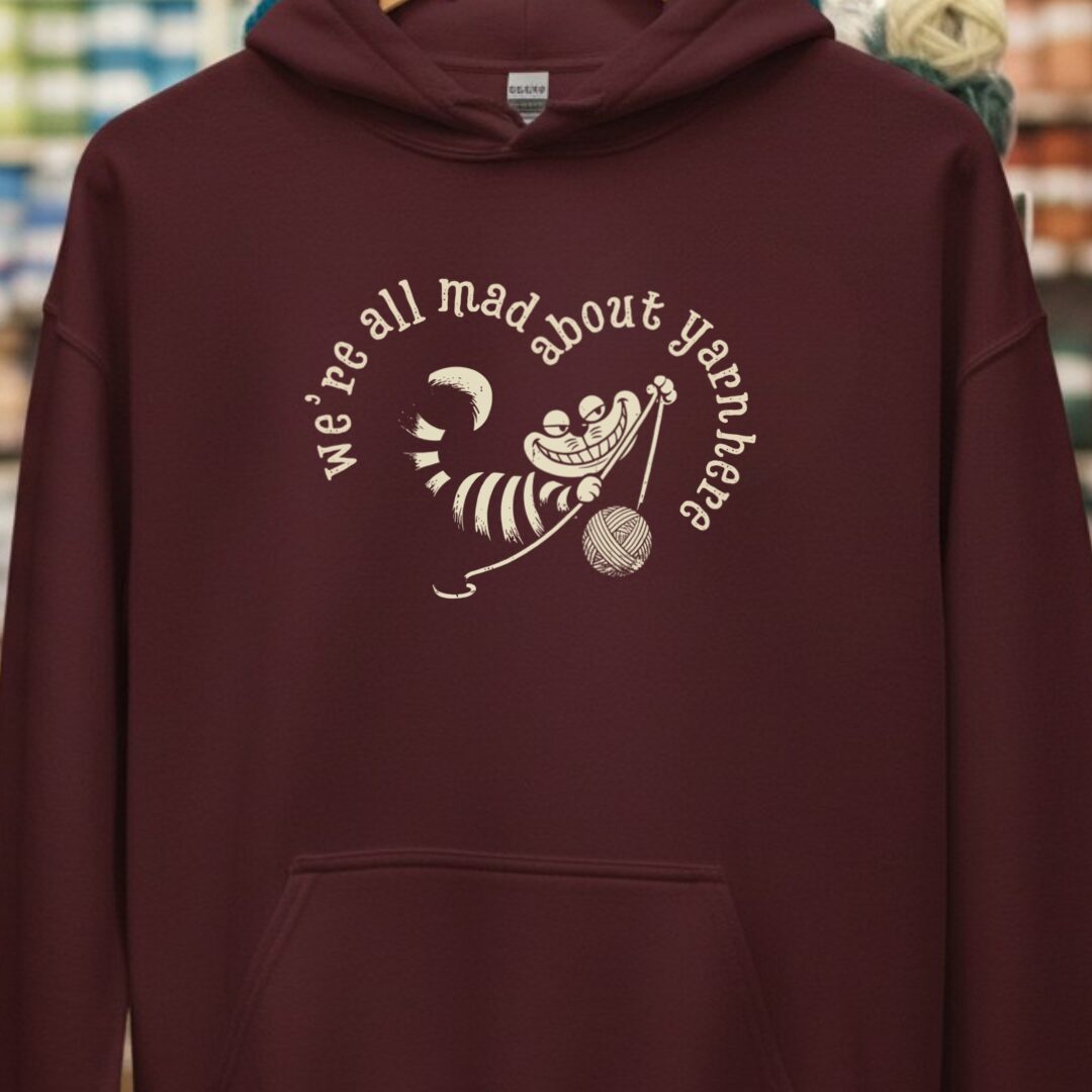 We're All Mad Here Maroon Hoodie.jpg