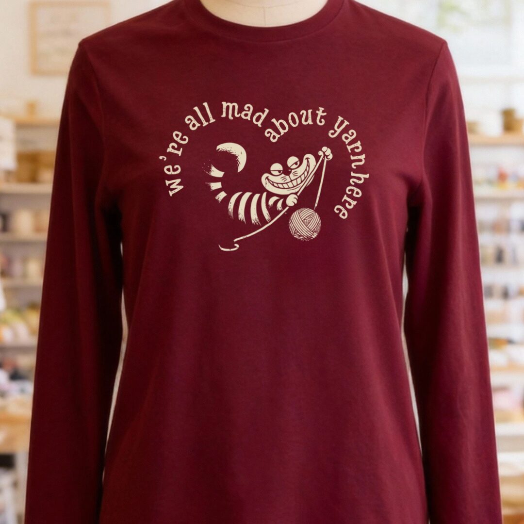 We're All Mad Here Long Sleeve Tee Maroon t-shirt