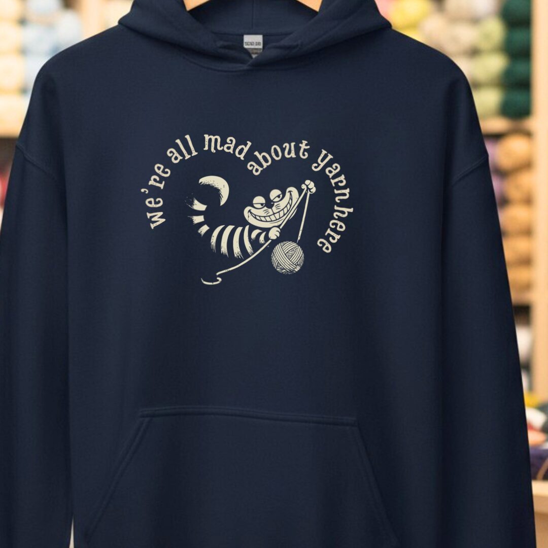 We're All Mad Here Navy Hoodie.jpg