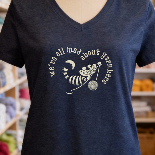 We're All Mad Here V-Neck T-Shirt Navy t-shirt