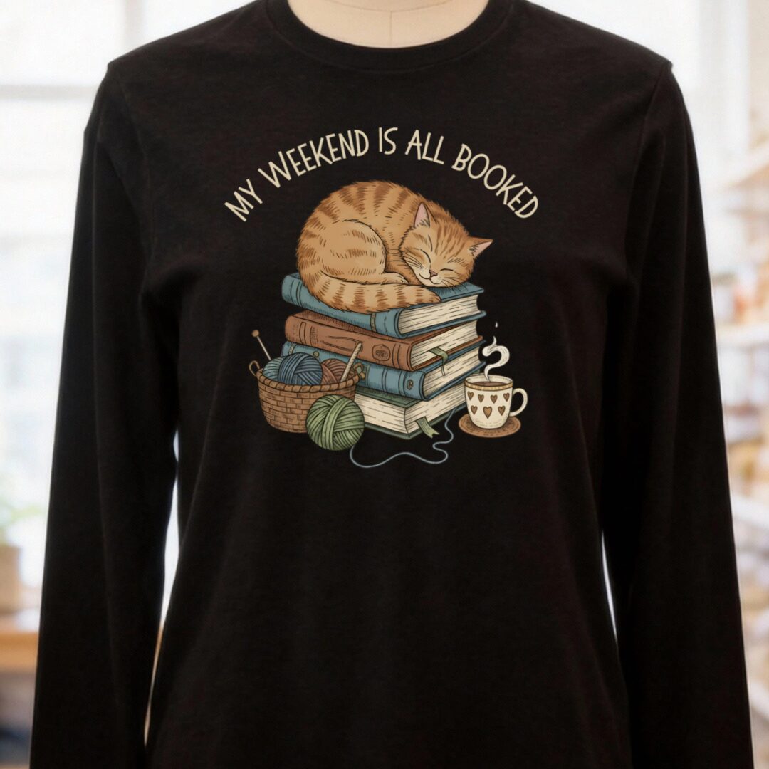Weekend Booked Long Sleeve Tee Black Heather t-shirt