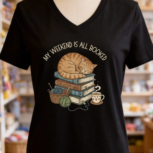 Weekend Booked V-Neck T-Shirt Black t-shirt