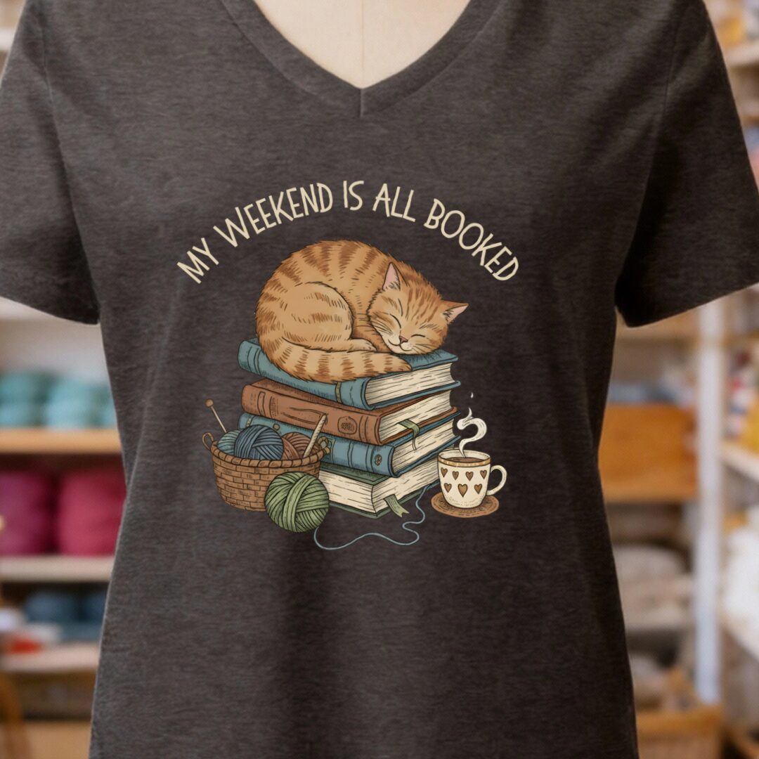 Weekend Booked V-Neck T-Shirt Dark Grey t-shirt