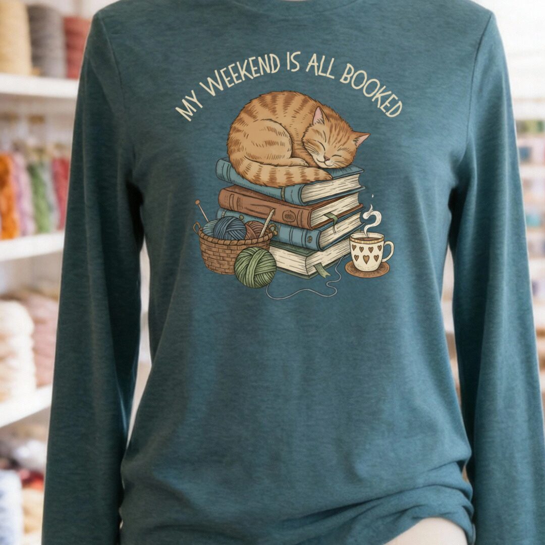 Weekend Booked Long Sleeve Tee Heather Deep Teal t-shirt