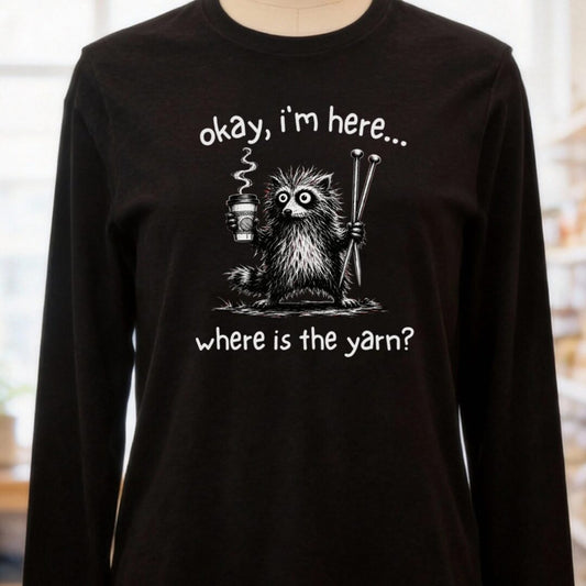 Where Is The Yarn Black Long Sleeve Tee.jpg