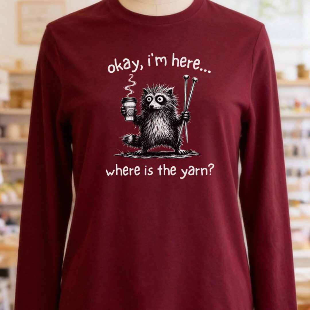 Where Is The Yarn Long Sleeve Tee Maroon t-shirt