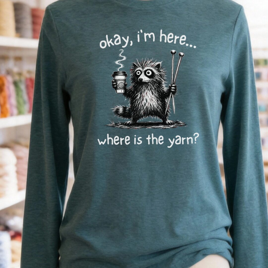 Where Is The Yarn Long Sleeve Tee Teal Blue t-shirt