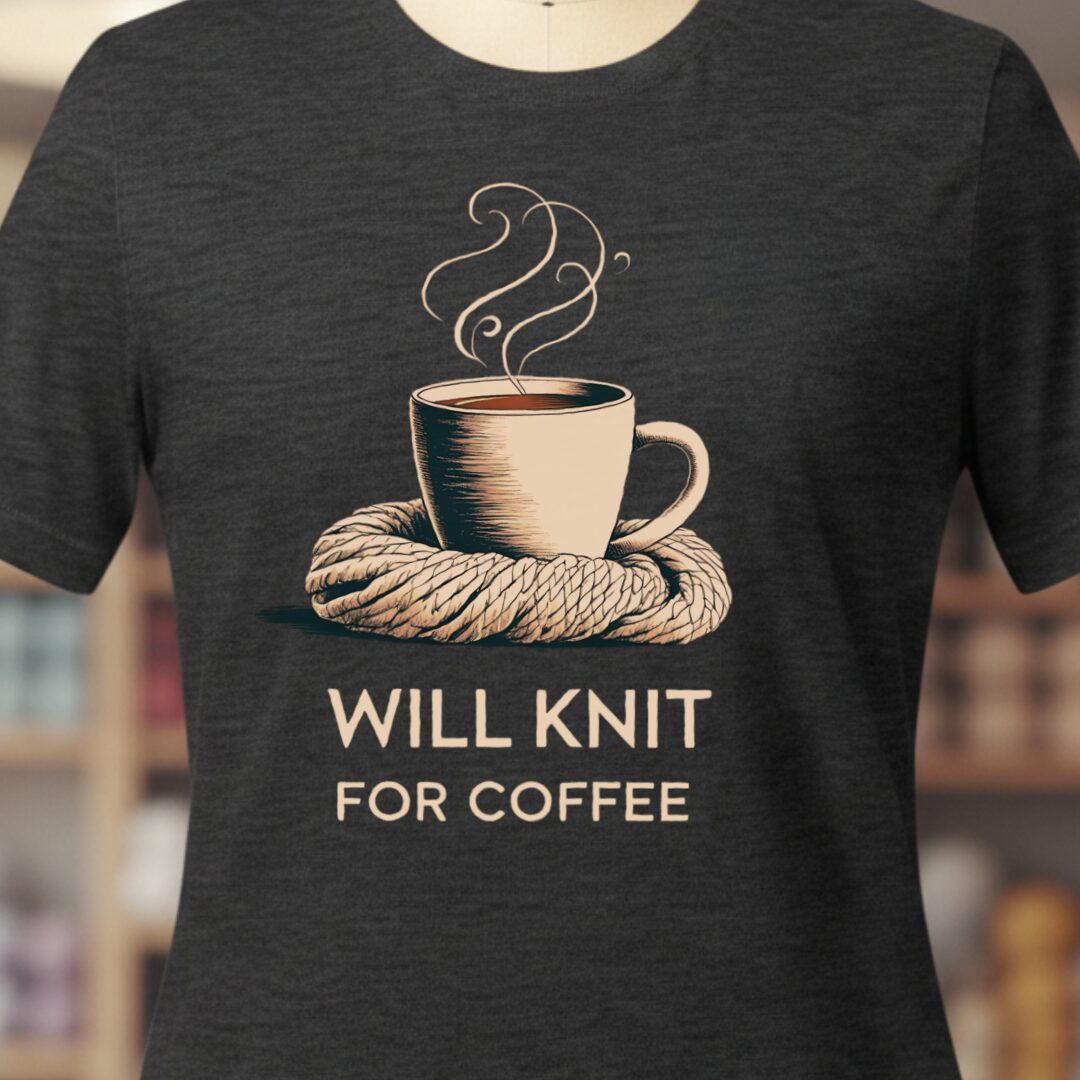 Will Knit for Coffee T-Shirt Classic Dark Grey t-shirt