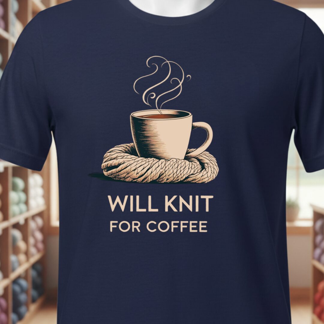 Will Knit for Coffee T-Shirt Classic Navy t-shirt