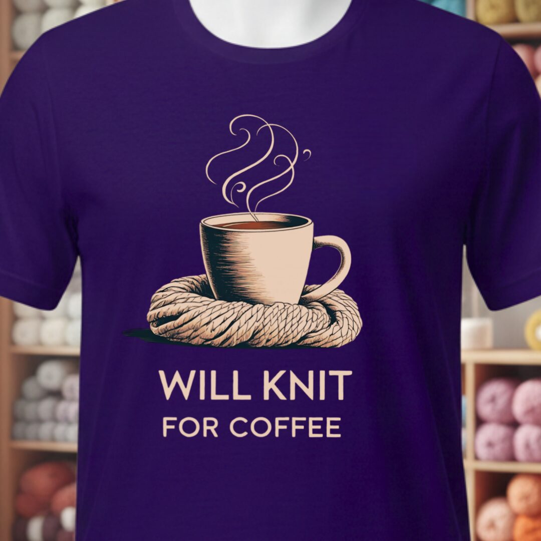 Will Knit for Coffee T-Shirt Classic Purple t-shirt