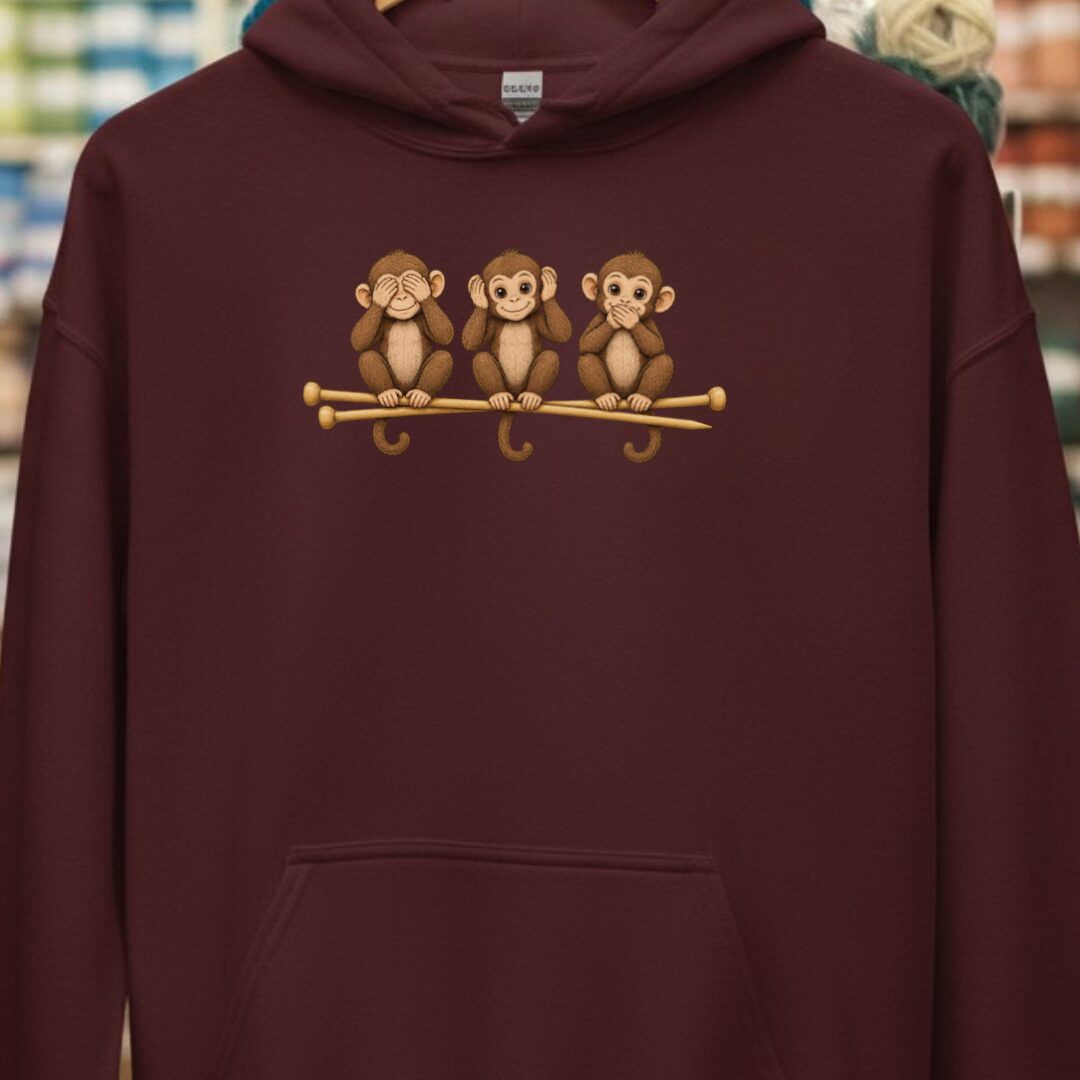 Wise Monkeys Hoodie Maroon t-shirt