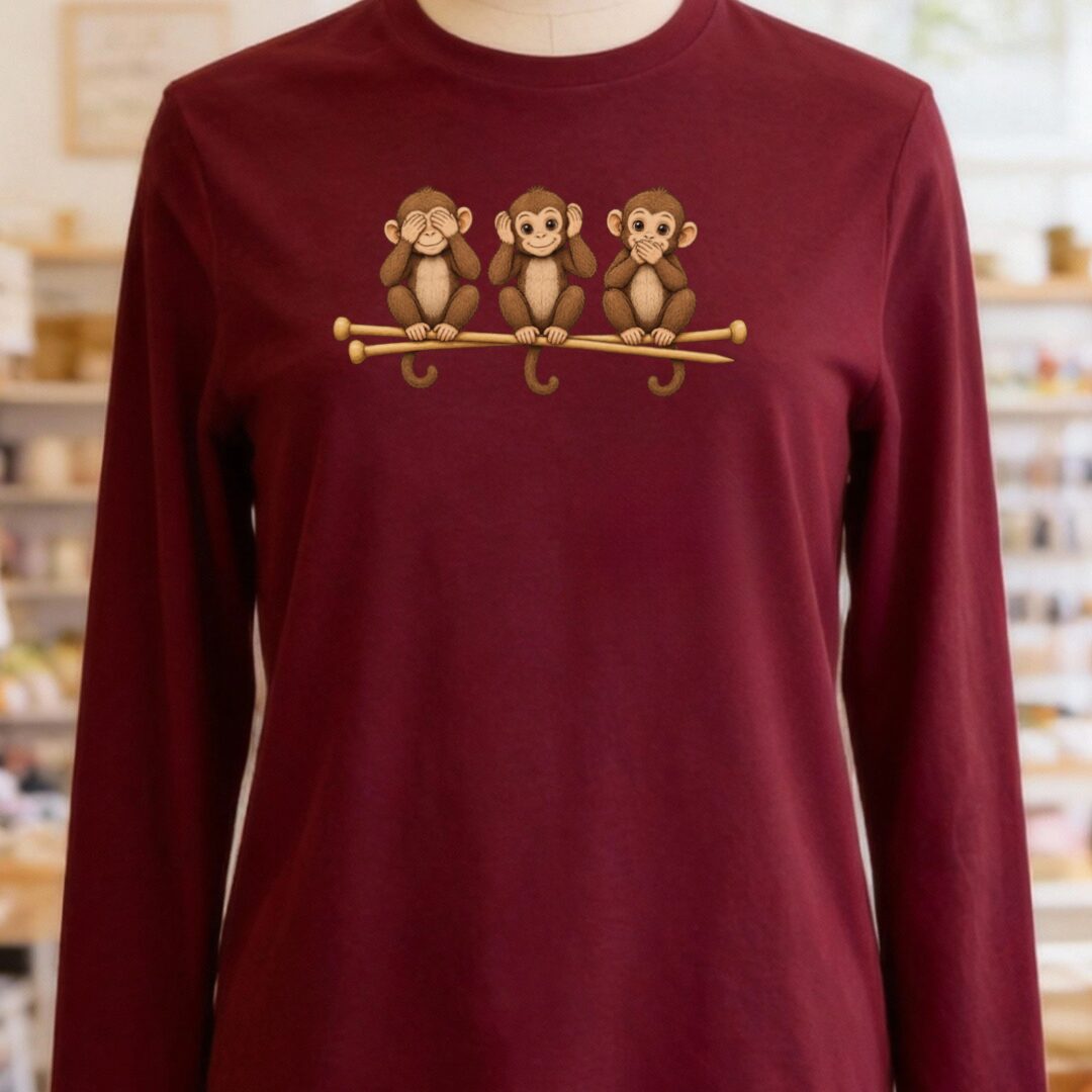 Wise Monkeys Long Sleeve Tee Maroon t-shirt