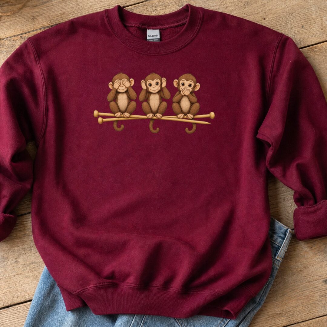 Wise Monkeys Sweatshirt Maroon t-shirt