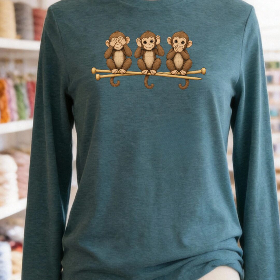 Wise Monkeys Long Sleeve Tee Teal Blue t-shirt