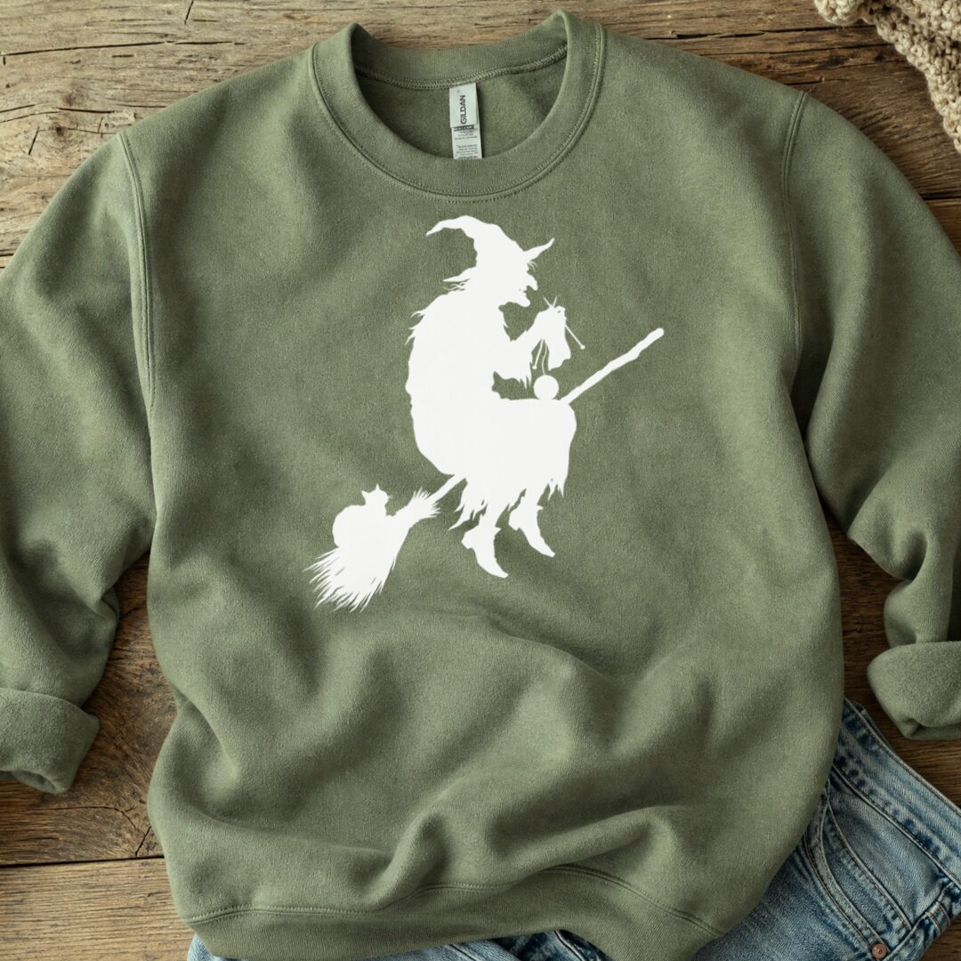Witch Silhouette Military Green Sweatshirt.jpg