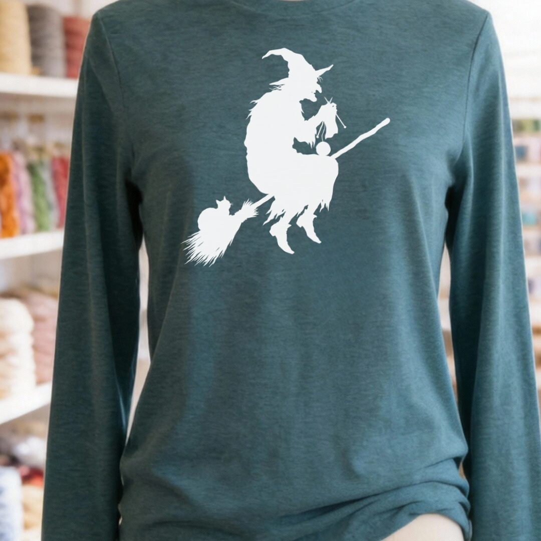 Witch Silhouette Teal Blue Long Sleeve Tee.jpg