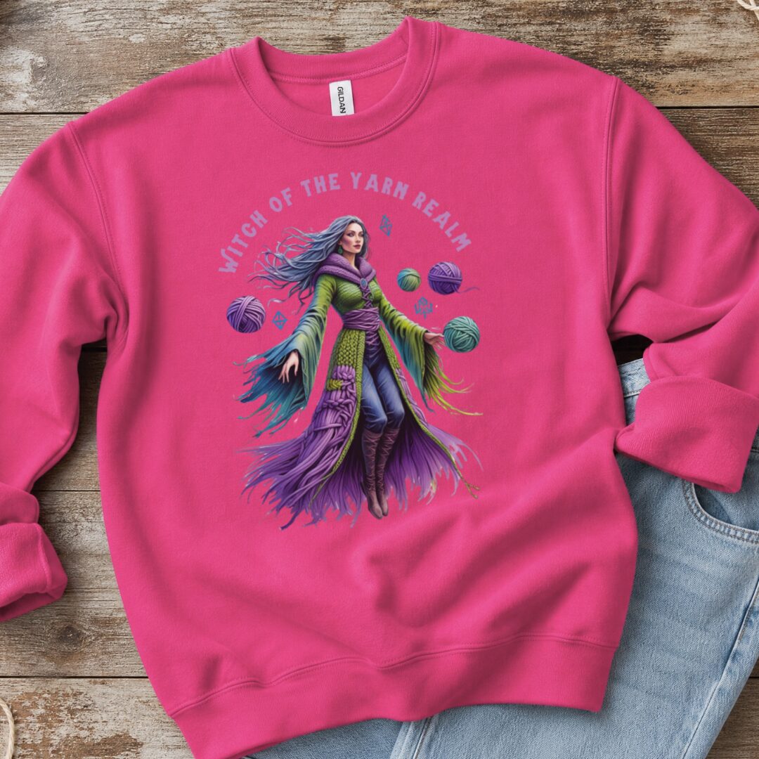 Witch of the Yarn Realm Sweatshirt Bright Pink t-shirt