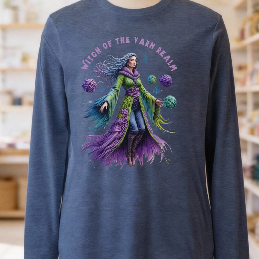 Witch of the Yarn Realm Long Sleeve Tee Navy t-shirt