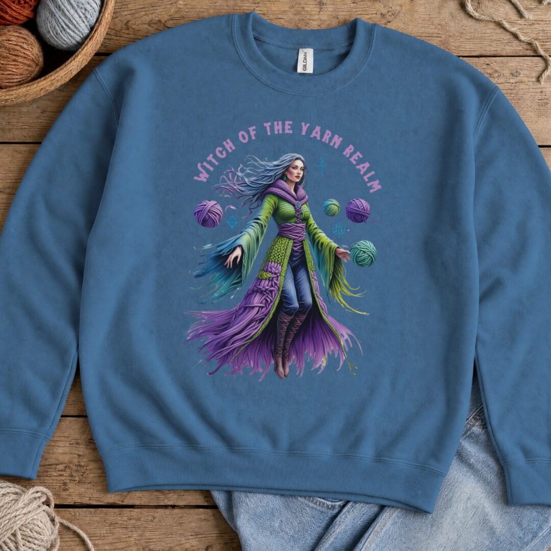 Witch of the Yarn Realm Sweatshirt Indigo Blue t-shirt