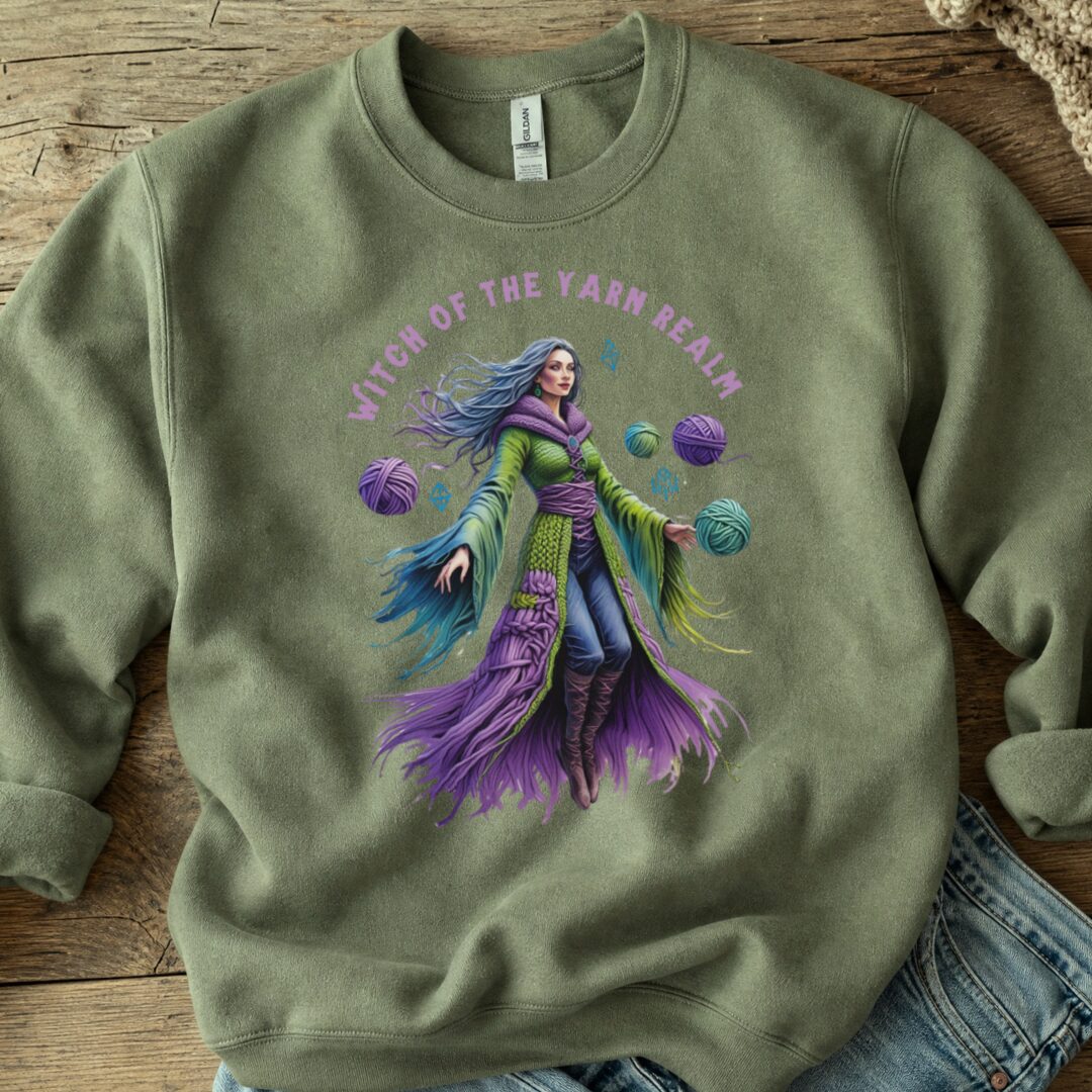 Witch of the Yarn Realm Sweatshirt Military Green t-shirt