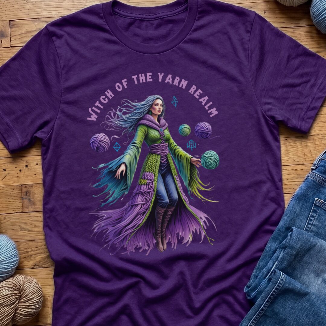 Witch of the Yarn Realm T-Shirt Purple t-shirt