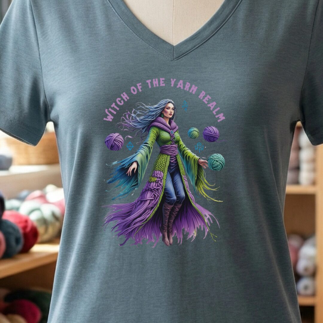 Witch of the Yarn Realm V-Neck T-Shirt Slate t-shirt