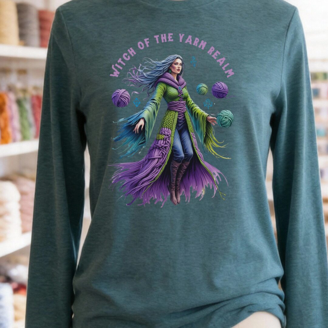 Witch of the Yarn Realm Long Sleeve Tee Heather Deep Teal t-shirt