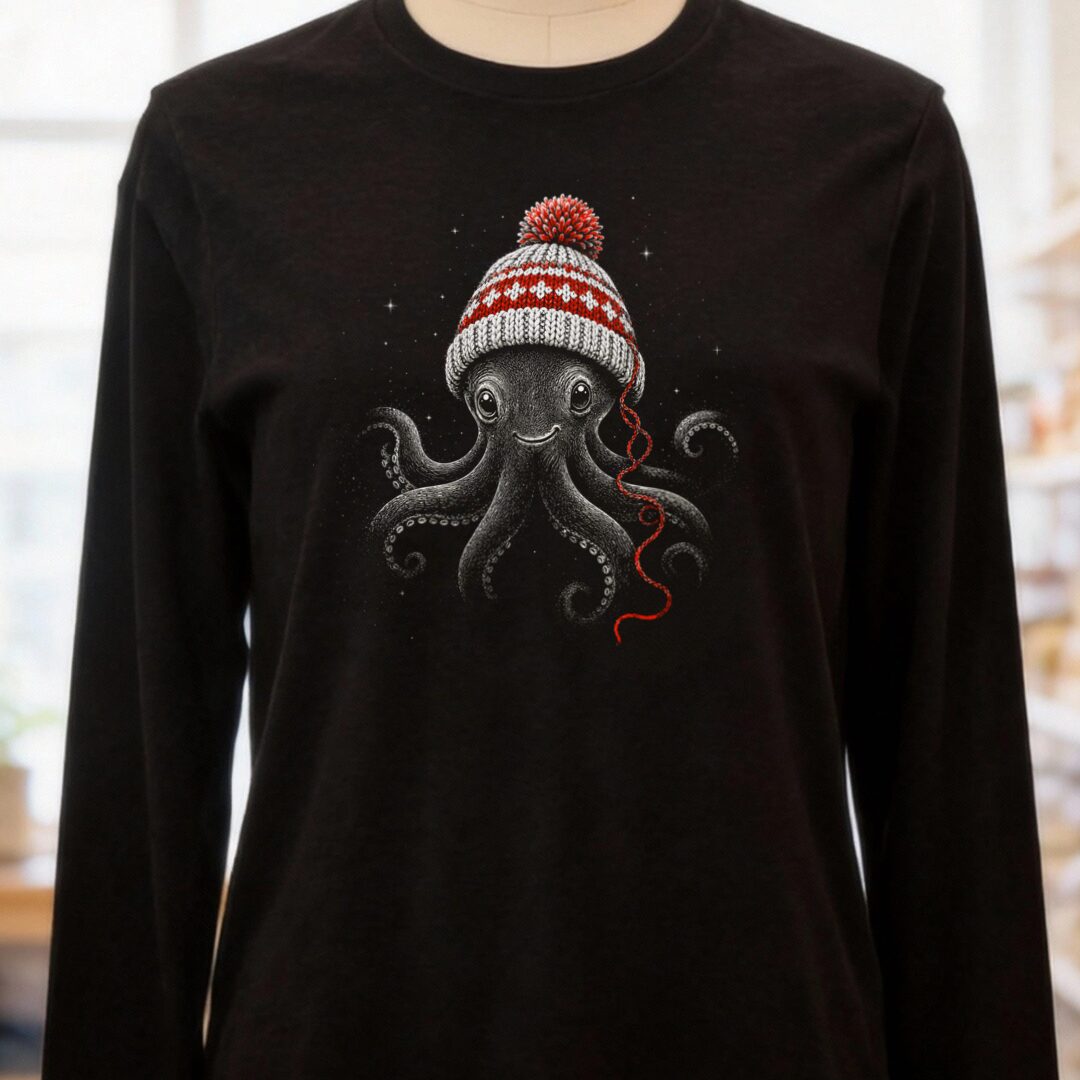 Xmas Octopus Long Sleeve Tee Black t-shirt