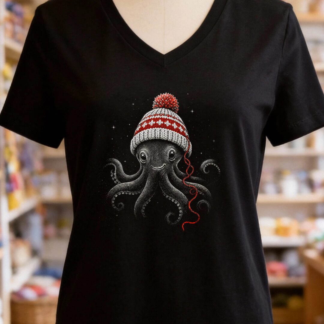 Xmas Octopus V-Neck T-Shirt Black t-shirt