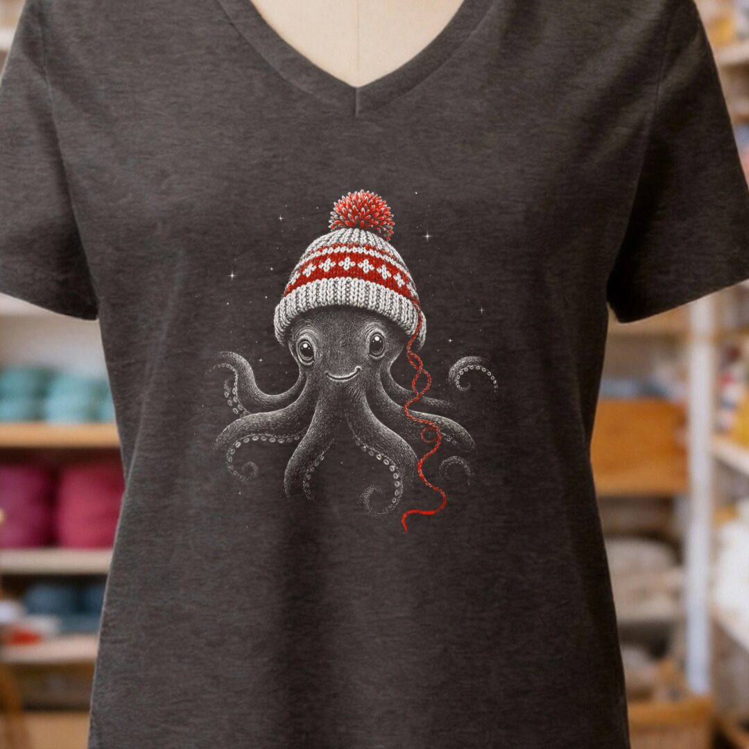 Xmas Octopus V-Neck T-Shirt Dark Grey t-shirt