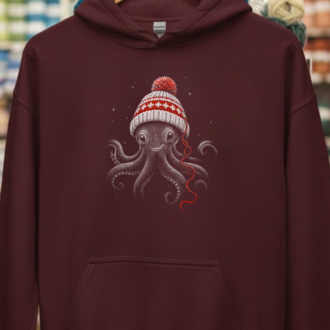 Xmas Octopus Hoodie Maroon t-shirt