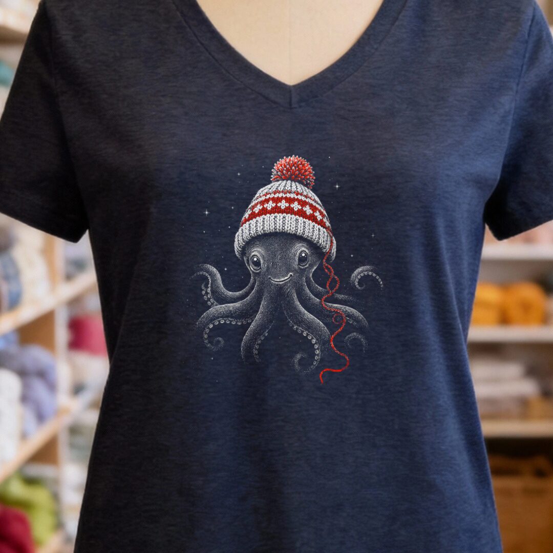 Xmas Octopus V-Neck T-Shirt Navy t-shirt