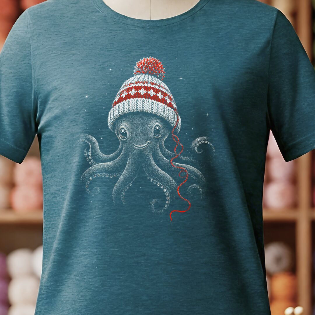 Xmas Octopus T-Shirt Teal Blue t-shirt