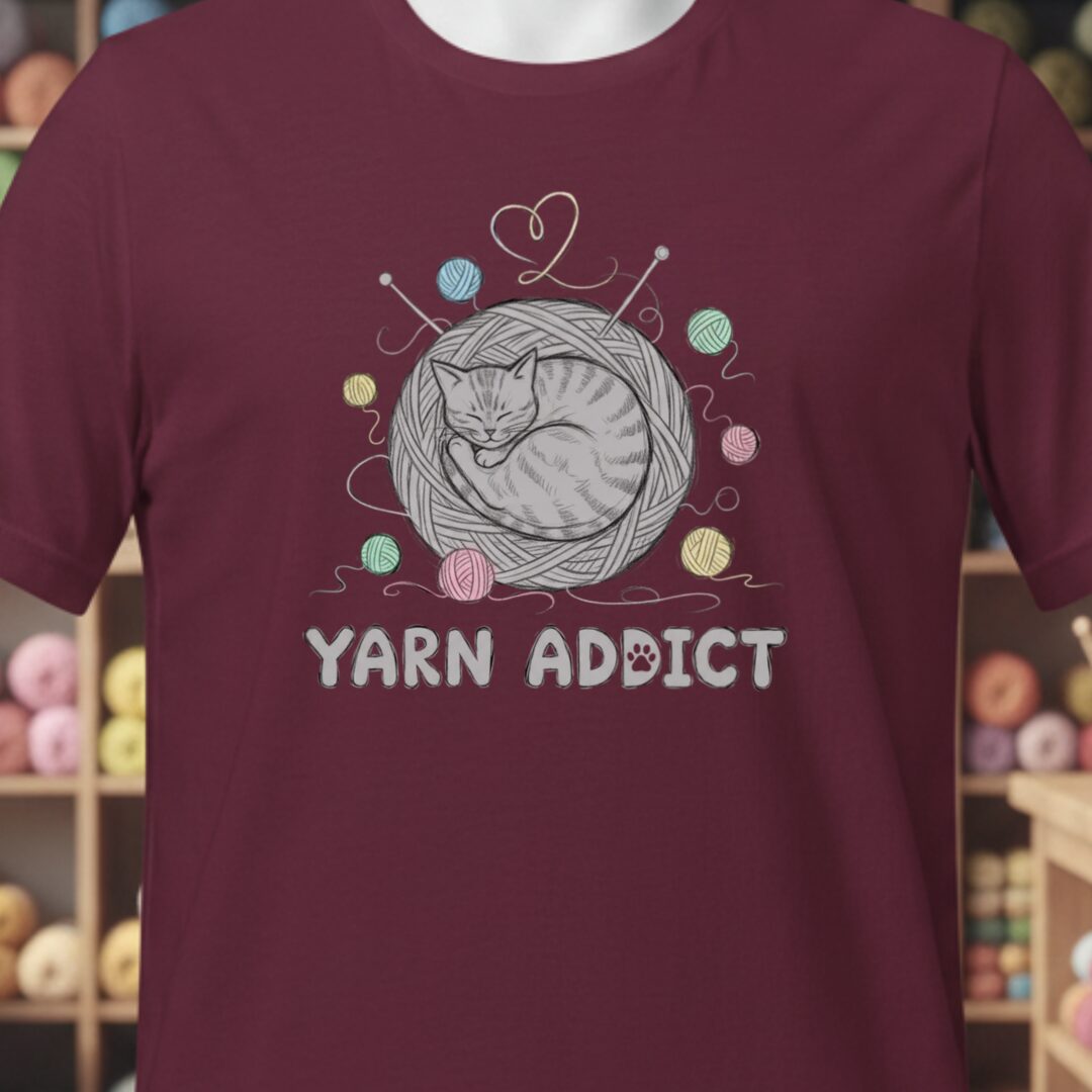 Yarn Addict Sketch T-Shirt Maroon t-shirt