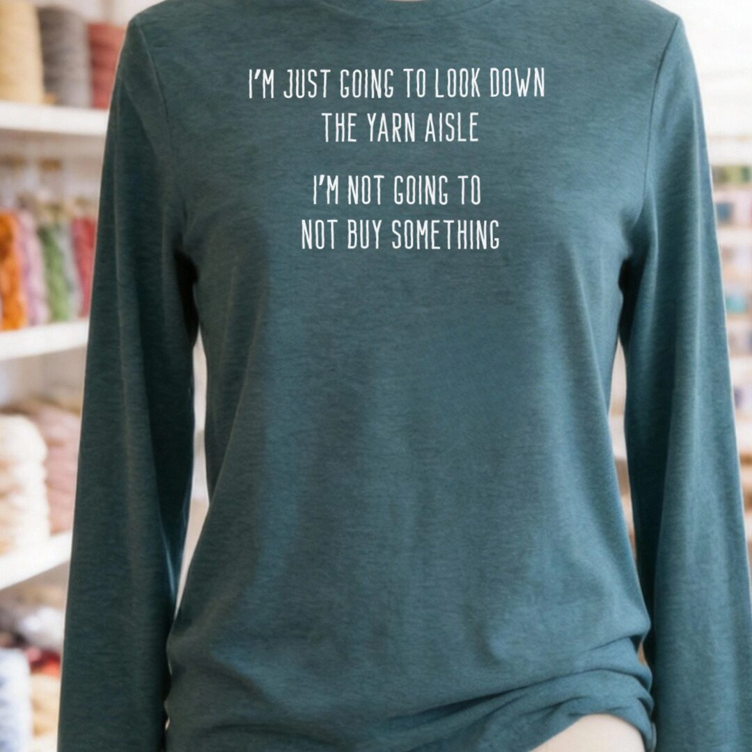 Yarn Aisle Long Sleeve Tee Teal Blue t-shirt