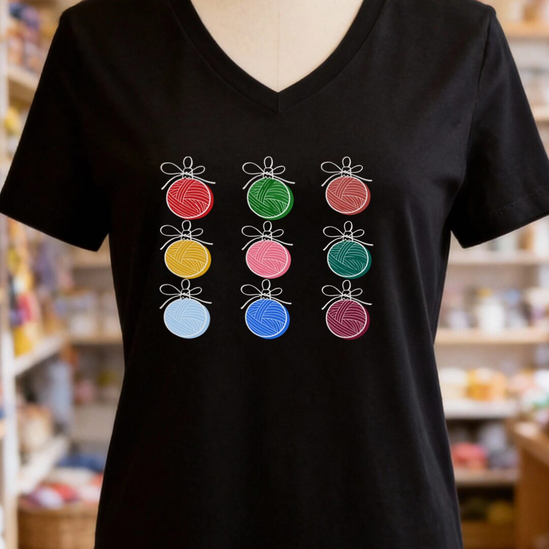 Yarn Baubles V-Neck T-Shirt Black t-shirt