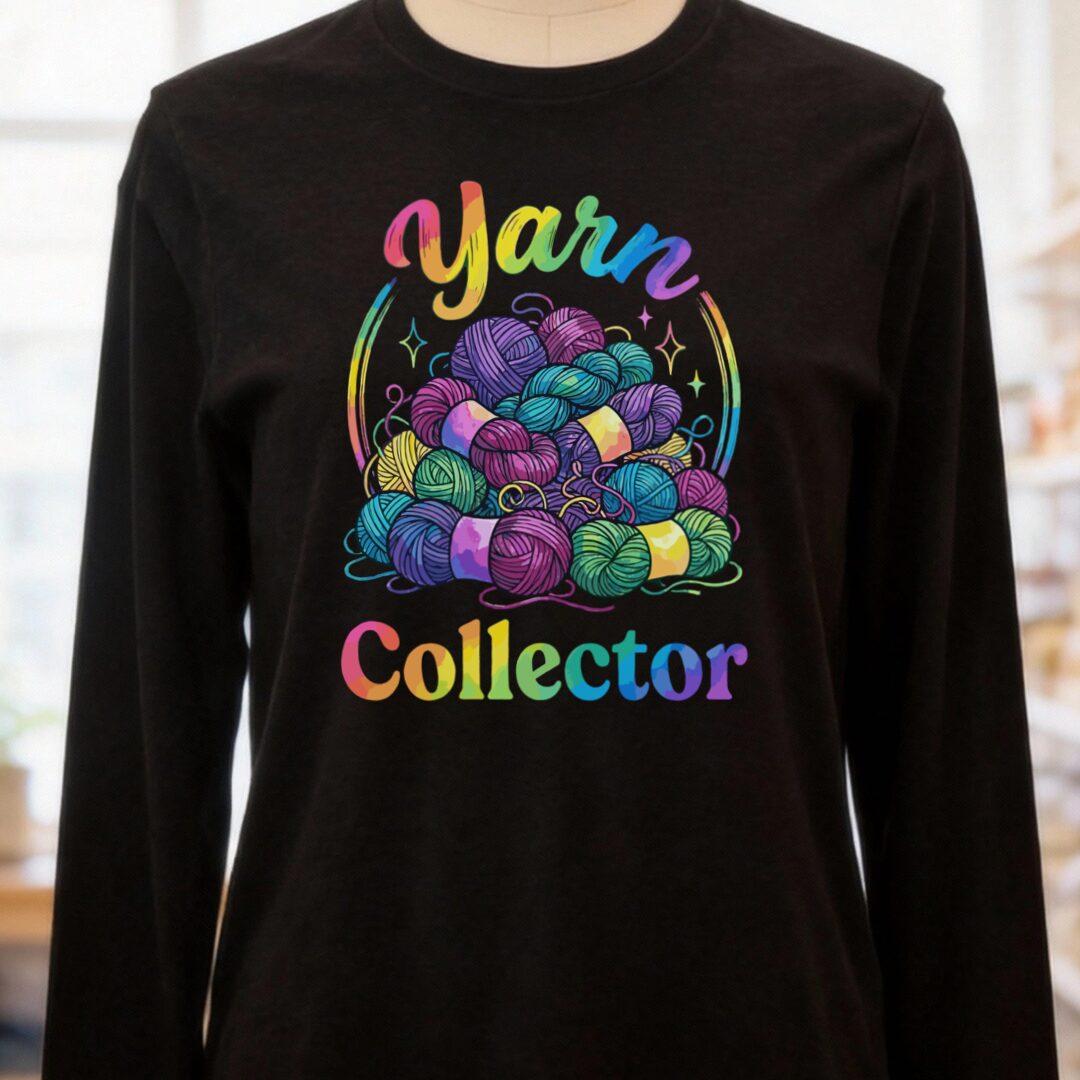 Yarn Collector - Rainbow Long Sleeve Tee Black t-shirt