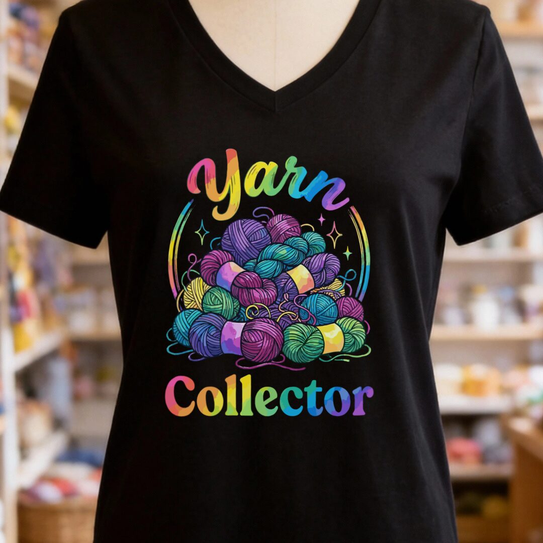 Yarn Collector - Rainbow V-Neck T-Shirt Black t-shirt