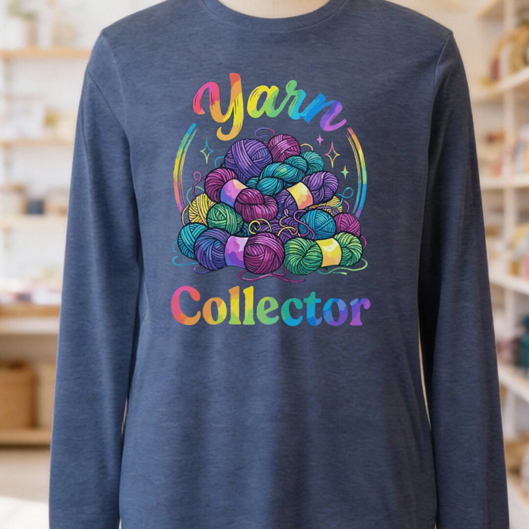 Yarn Collector - Rainbow Long Sleeve Tee Navy t-shirt