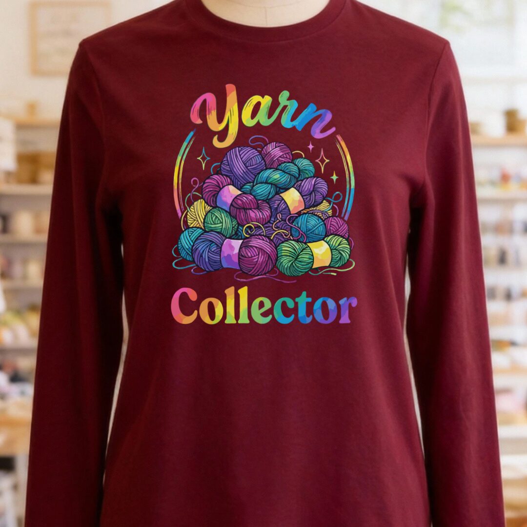 Yarn Collector - Rainbow Long Sleeve Tee Maroon t-shirt