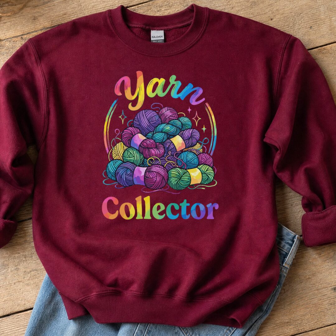 Yarn Collector - Rainbow Sweatshirt Maroon t-shirt