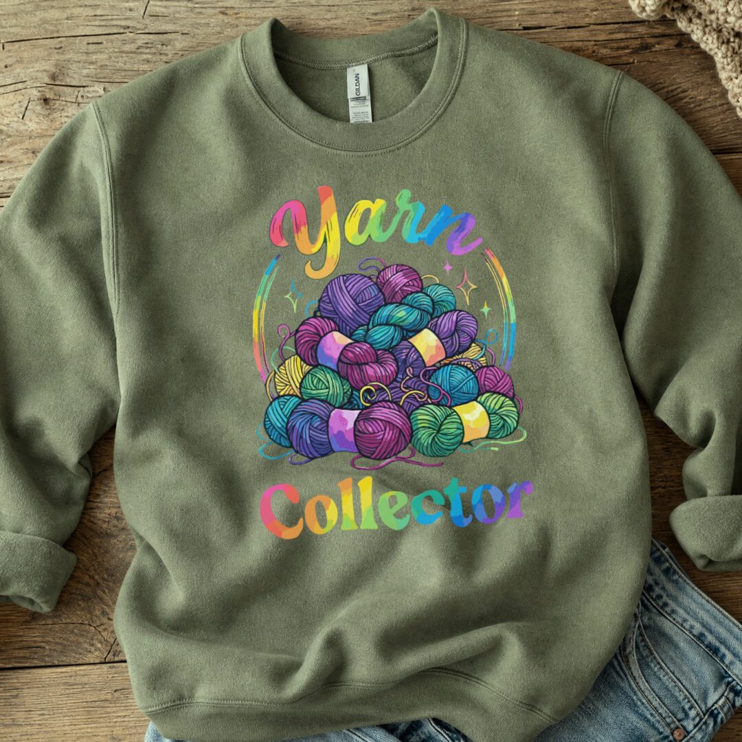 Yarn Collector - Rainbow Sweatshirt Military Green t-shirt
