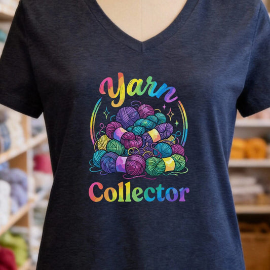 Yarn Collector - Rainbow V-Neck T-Shirt Navy t-shirt