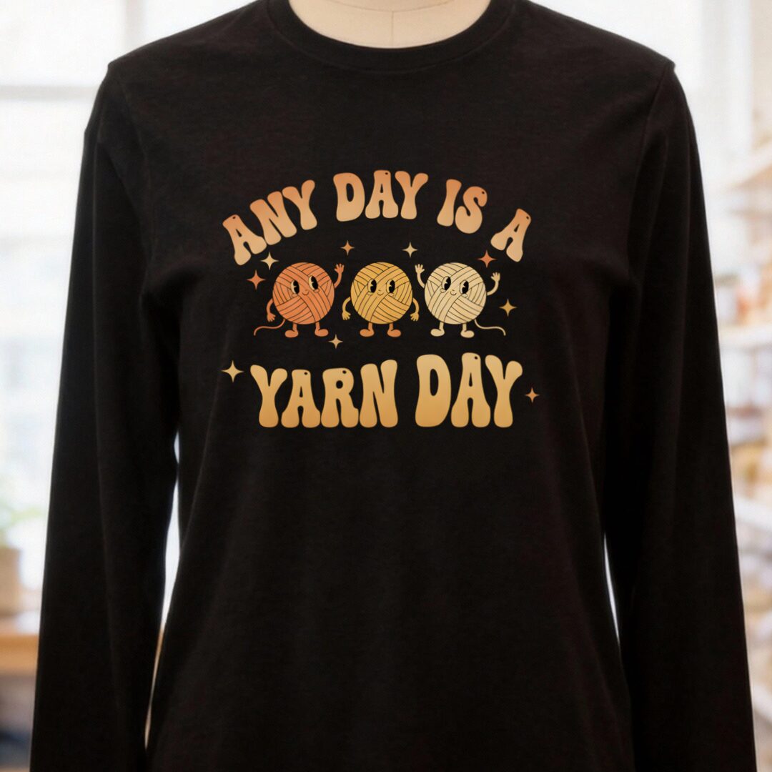 Yarn Day Long Sleeve Tee Black Heather t-shirt
