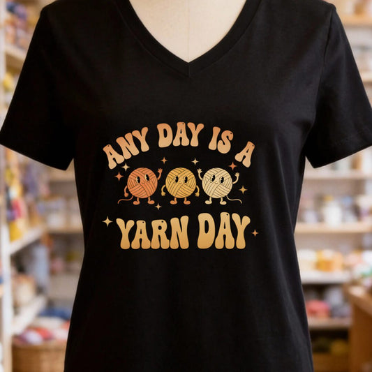 Yarn Day V-Neck T-Shirt Black t-shirt